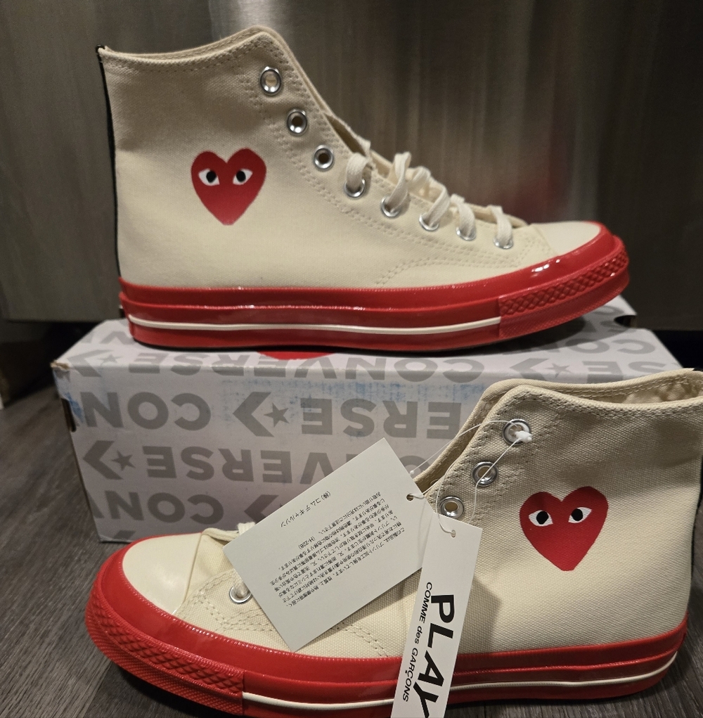 Comme des Garçons PLAY x Converse High-Top Cream Red Size 10 Women/8 Men New - Picture 5 of 9
